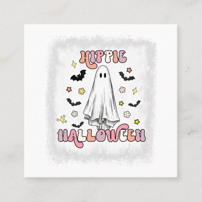 Bleached Retro Hippie Halloween Ghost Boo Spooky H Fyrkantigt Visitkort (Framsida)