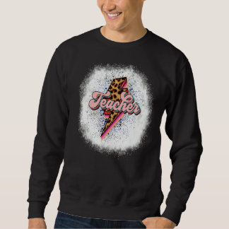 Bleached Retro Teacher Lightning Bolt Leopard Teac Lång Ärmad Tröja