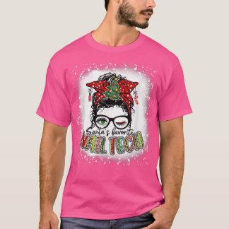 Bleached Santas Favorite Nagel Tech Messy Bun Chri T Shirt