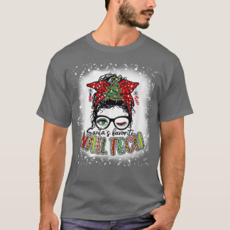 Bleached Santas Favorite Nagel Tech Messy Bun Chri T Shirt