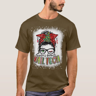 Bleached Santas Favorite Nagel Tech Messy Bun Chri T Shirt
