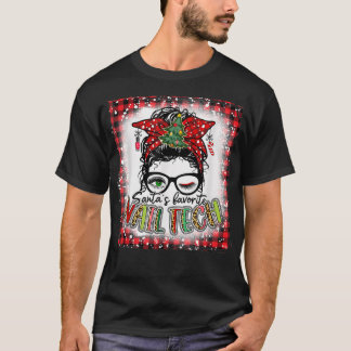 Bleached Santa's Favorite Nail Tech Messy Bun Chri T Shirt