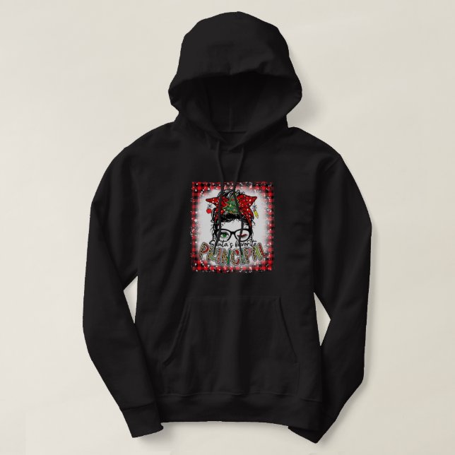 Bleached Santa's Favorite Principal Messy Bun Chri Hoodie (Design framsida)