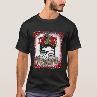 Bleached Santa's Favorite Principal Messy Bun Chri T Shirt