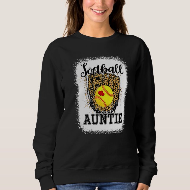 Bleached Softball Auntie Leopard Game Day Moster m T Shirt (Framsida)