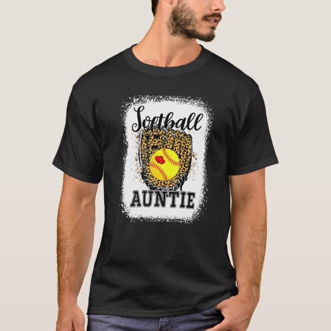 Bleached Softball Auntie Leopard Game Day Moster m T Shirt (Framsida)