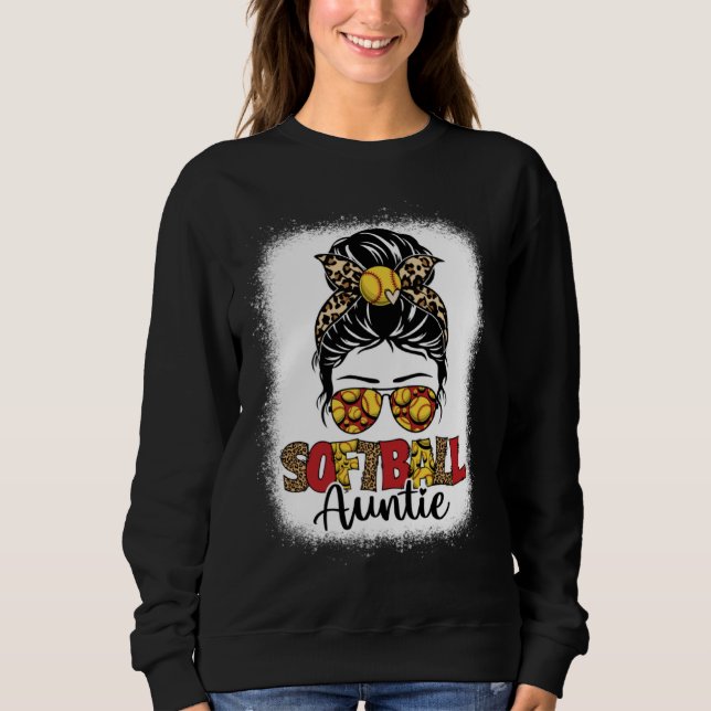 Bleached Softball Auntie Leopard Messy Bun Mothers T Shirt (Framsida)