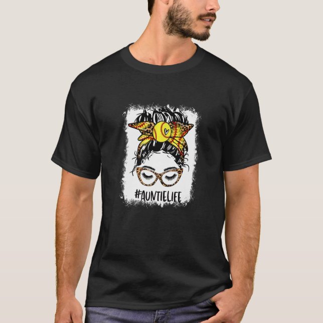 Bleached Softball Auntie Messy Bun Game Day Mor T Shirt (Framsida)