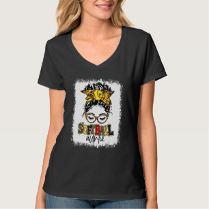 Bleached Softball Auntie Messy Bun Game Day Mor T Shirt
