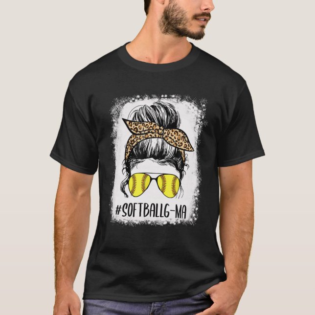 Bleached Softball G-Ma Life Leopard Messy Bun Moth T Shirt (Framsida)