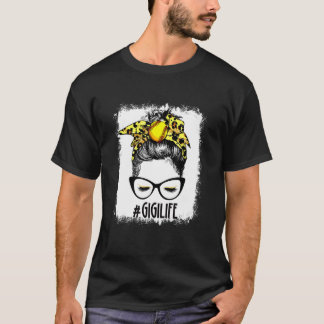 Bleached Softball Gigi Messy Bun Game Day Mothers T Shirt