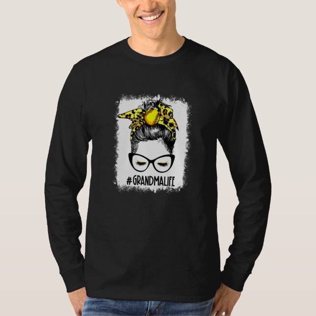 Bleached Softball Grandma Messy Bun Game Day Mothe T Shirt (Framsida)