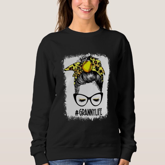 Bleached Softball Granny Messy Bun Game Day Mor T Shirt (Framsida)