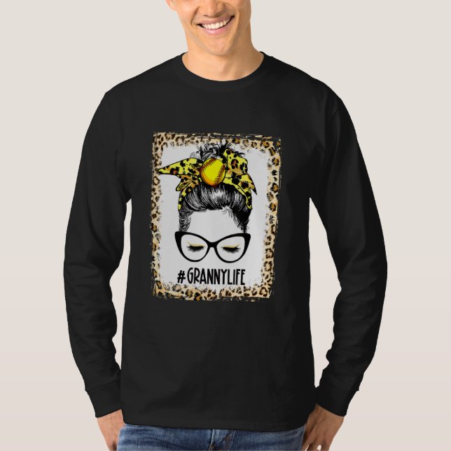 Bleached Softball Granny Messy Bun Game Day Mor T Shirt (Framsida)