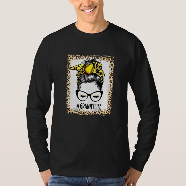Bleached Softball Granny Messy Bun Game Day Mor T Shirt (Framsida)