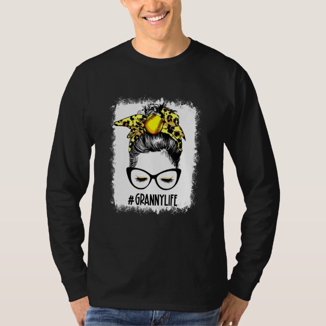 Bleached Softball Granny Messy Bun Game Day Mor T Shirt (Framsida)