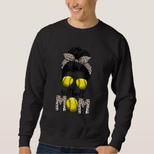 Bleached Softball Mamma Life Leopard Messy Bun Gam Lång Ärmad Tröja