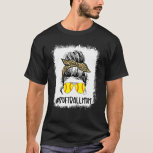 Bleached Softball Mamma Life Leopard Messy Bun Gam T Shirt