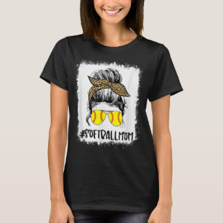 Bleached Softball Mamma Life Leopard Messy Bun Gam T Shirt
