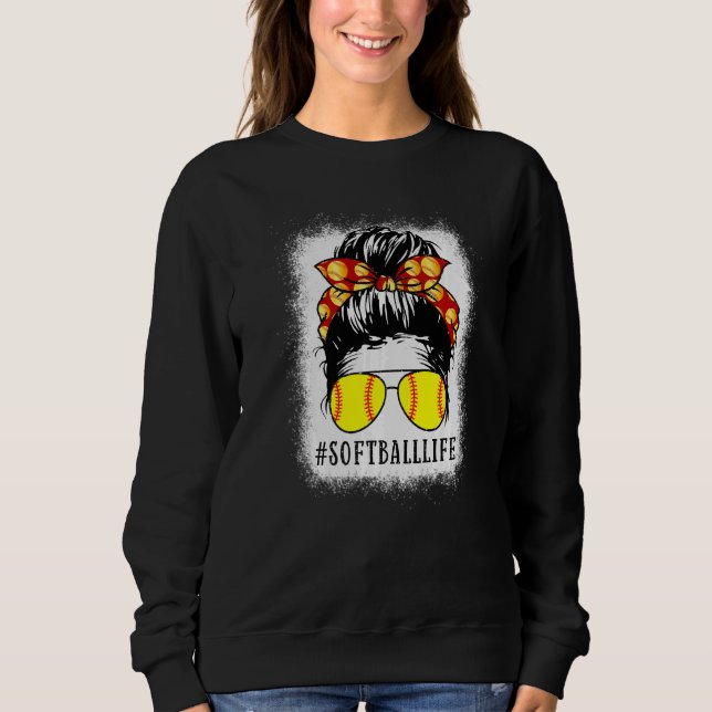 Bleached Softball Mamma Messy Bun Softball Mamma M T Shirt (Framsida)