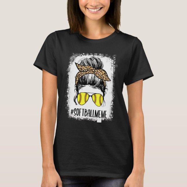 Bleached Softball Meme Life Leopard Messy Bun Moth T Shirt (Framsida)