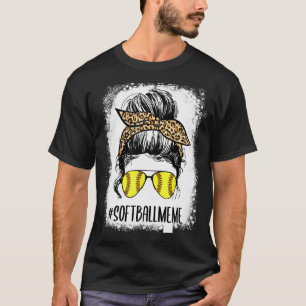 Bleached Softball Meme Life Leopard Messy Bun Moth T Shirt