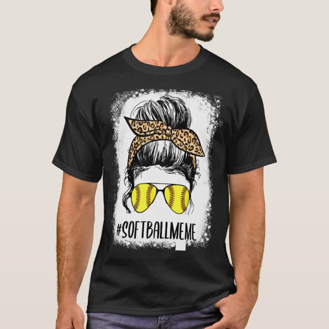 Bleached Softball Meme Life Leopard Messy Bun Moth T Shirt (Framsida)
