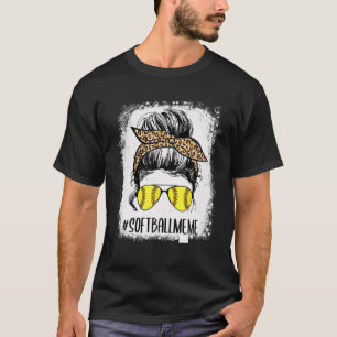 Bleached Softball Meme Life Leopard Messy Bun Moth T Shirt