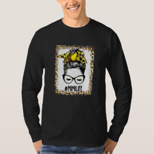 Bleached Softball Mimi Messy Bun Game Day Mammor T Shirt