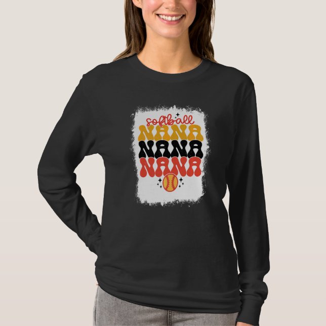 Bleached Softball Nana Retro Softball Mamma Mammor T Shirt (Framsida)