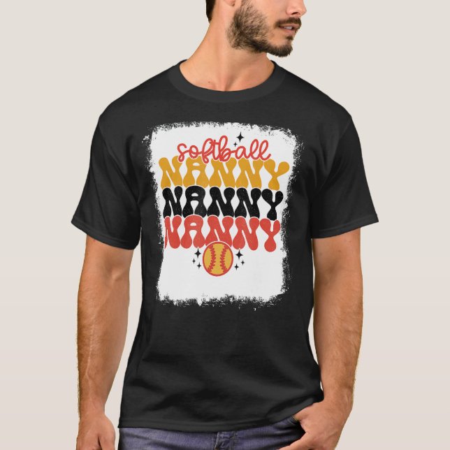 Bleached Softball Nanny Retro Softball Mamma Mor T Shirt (Framsida)