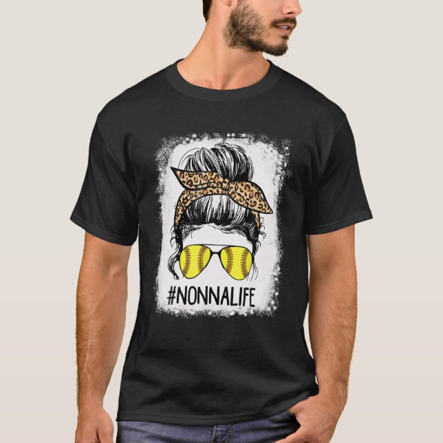 Bleached Softball Nonna Life Leopard Messy Bun Gam T Shirt (Framsida)