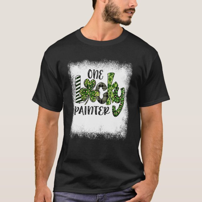 Bleached St Patricks Day Leopard One Lucky Painter T Shirt (Framsida)