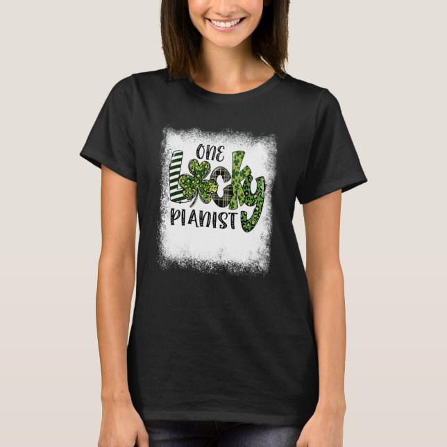 Bleached St patricks day Leopard One Lucky Pianist T Shirt (Framsida)