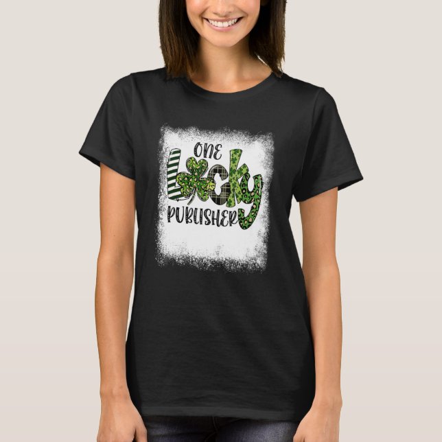 Bleached St Patricks Day Leopard One Lucky Publish T Shirt (Framsida)