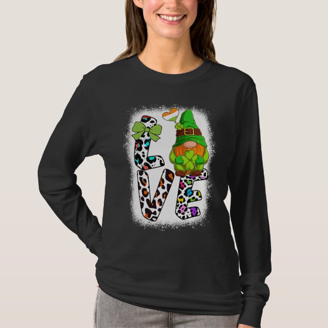 Bleached St Patricks Day  St Patricks Gnomes Love T Shirt (Framsida)