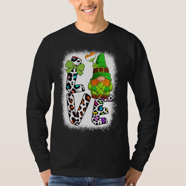 Bleached St Patricks Day  St Patricks Gnomes Love T Shirt (Framsida)