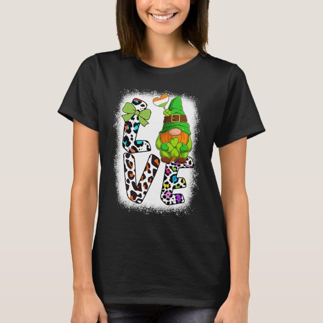 Bleached St Patricks Day  St Patricks Gnomes Love T Shirt (Framsida)