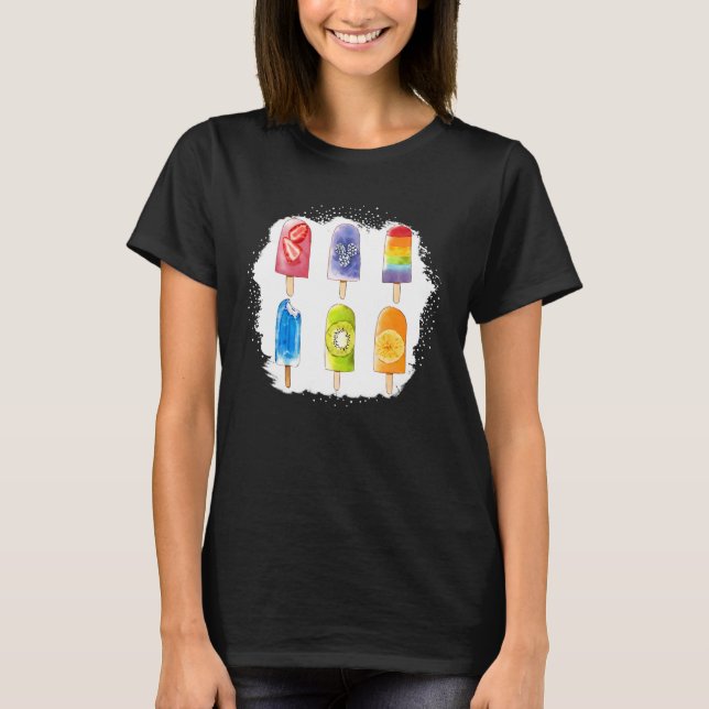 Bleached Summer Ice Cream Popsicle Ice Lolly Vacat T Shirt (Framsida)