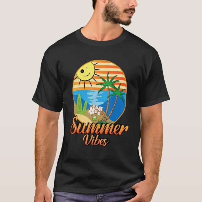 Bleached Summer Vibes Handflatan Träd Hej Summerti T Shirt (Framsida)