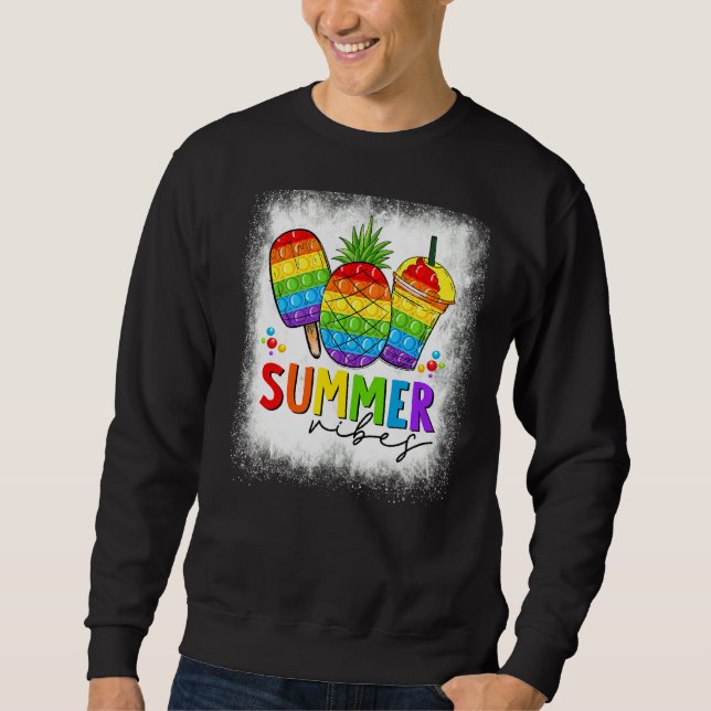 Bleached Summer Vibes Poppin Rainbow Pineapple Hol Lång Ärmad Tröja (Framsida)