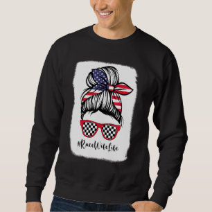 Bleached Tävling Tävla Life American Flagga Messy Lång Ärmad Tröja