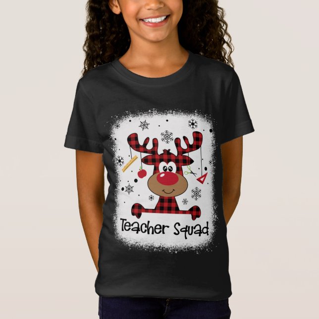 Bleached Teacher Squad Reindeer Funny Teacher Chri T Shirt (Framsida)