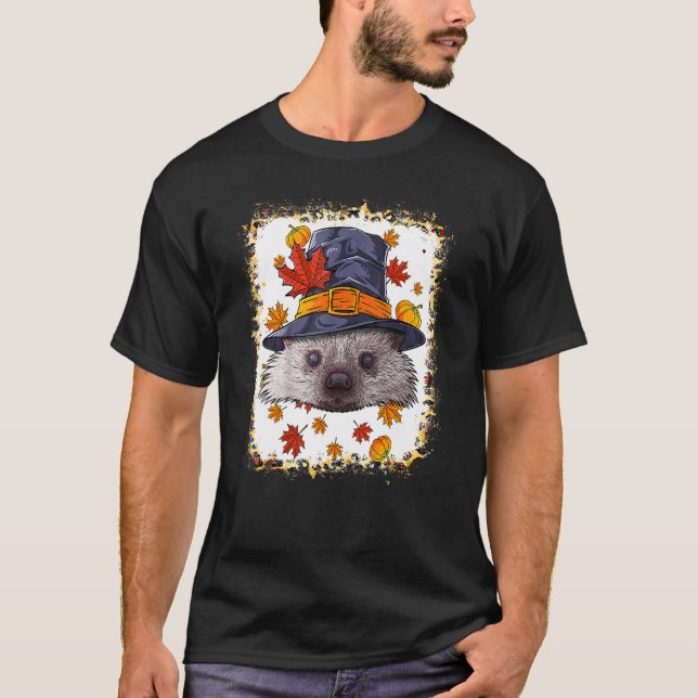 Bleached Thanksgiving Hedgehog Pilgrim Costume Fal T Shirt (Framsida)