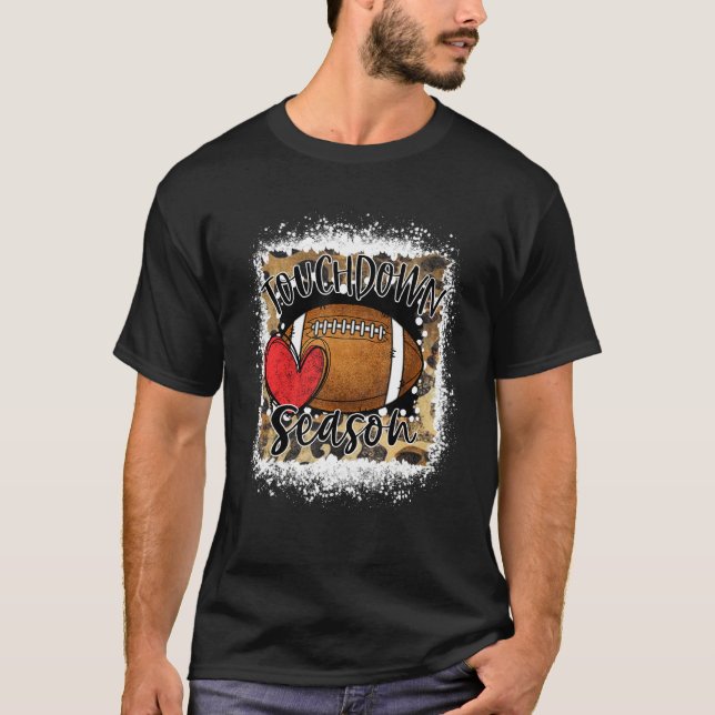 Bleached Touchdown Season Leopard Game Day Footbal T Shirt (Framsida)