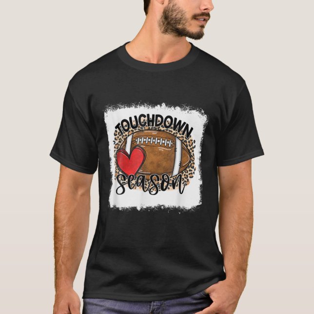 Bleached Touchdown Season Leopard Game Day Footbal T Shirt (Framsida)