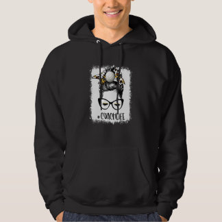 Bleached Volleyball Coach Life Leopard Messy Bun V Hoodie