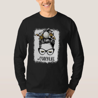 Bleached Volleyball Coach Life Leopard Messy Bun V T Shirt
