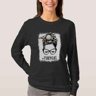 Bleached Volleyball Coach Life Leopard Messy Bun V T Shirt