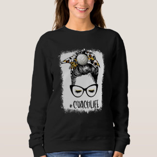 Bleached Volleyball Coach Life Leopard Messy Bun V T Shirt
